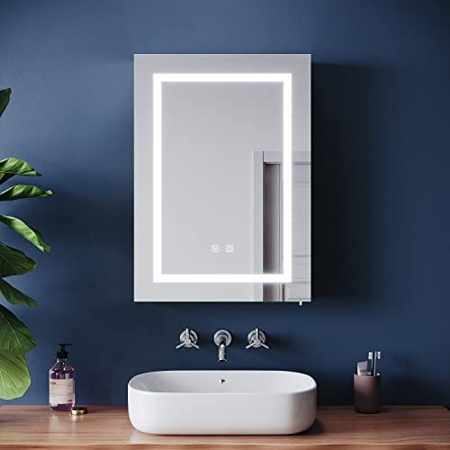 ELEGANT Bathroom Mirror Cabinet with Shaver Socket Led Bathroom Cabinets Wall Mounted Small Single Door Storage Cupboard Unit with Adjustable Shelves for Bathroom Demister Pad 500 x 700mm