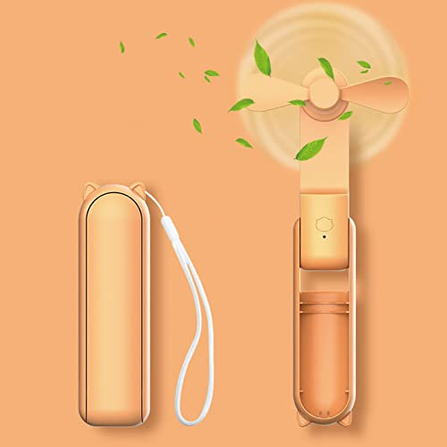 Handheld Mini Fan, Portable USB Rechargeable With 3 Speeds, Folding Personal Small Desk Fan for Women Kids, Home Office Indoor Outdoor Travel (Orange)