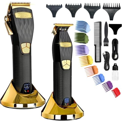 BESTBOMG Haarschneidemaschine Haarschneider Profi, Bartschneider mit Wiederaufladbarer Basis mit 5 Geschwindigkeiten, 6000 U/min mit LED-Anzeige und 2500 mAh/2000 mAh (K38S+I38S)