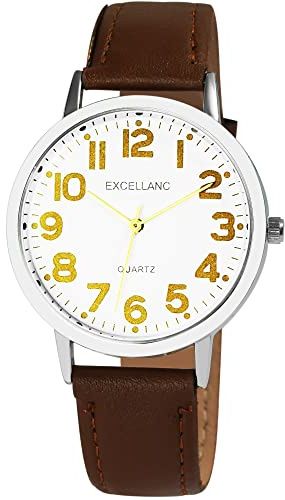 Excellanc Herren-Uhr Kunstleder Dornschließe Analog Quarz 2900233 (braun weiß)