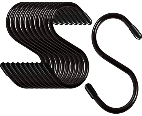 SHANDERBAR 10 ganci a S resistenti, grandi ganci a S rivestiti in vinile per appendere piante, appendiabiti in acciaio antiscivolo per vestiti, piante, gioielli, vasi, tazze, asciugamani (nero)