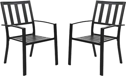 PHIVILLA 2er Set Gartenstühle Wetterfest Terrassenstühle Metall Balkonstuhl Stapelstühle mit Armlehnen für Garten und Außenbereich, Schwarz Stil 3