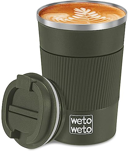 WETOWETO 12 oz Stainless Steel Insulated Tumbler, Spill Proof Coffee Travel Mug with Lid, Reusable Coffee Cups with lids, Portable Coffee Mug Thermal Cup for Keep Hot Ice Drink, (Green)