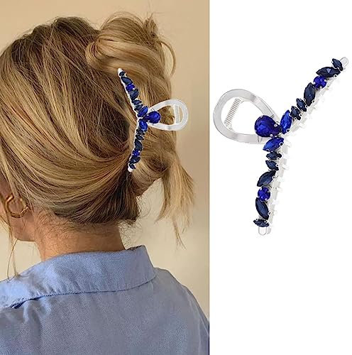 Edary Haarklammer mit blauen Strasssteinen, silberfarben, Kristall, Haifisch-Haarspange, Metall-Haarklammern, großes Haar-Accessoire für Damen und Mädchen