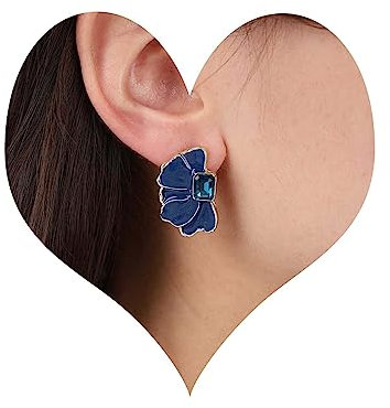 Inateannal Boho Zafiro Cuadrados Pendientes Azul Media Flor Pendientes Azul Cz Flor Stud Pendientes Vintage Grandes Pétalos Azules Joyas Para Mujeres Y Niñas