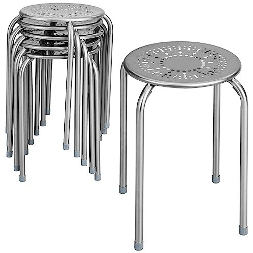 GiantexUK Stacking Stools Set of 6, Stackable Bar Chairs with Anti-Slip Feet & X-Shape Construction, Breathable Backless Kitchen Seating for Home Backyard Office, 120kg Weight Capacity (Grey)