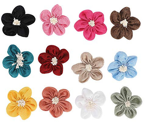 Tiiyee 12 Stück Sackleinen-Blumen, Künstliche Stoff-Kunstblumen, Natürliche Hand-Hochzeitsdekoration, Geschenk-Dekor, Handgefertigtes Set, Vintage-Stil, Rustikal, Geburtstagsfeier, Verzierung