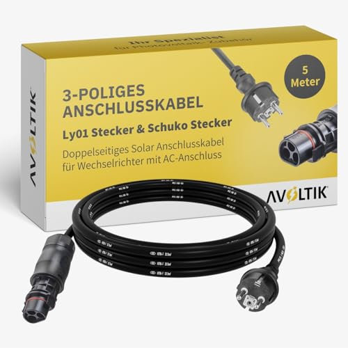 Avoltik 3-poliges Wechselrichter Anschlusskabel 5m I Robustes Kabel mit Ly01 Stecker & Schuko Stecker I doppelseitiges Solar Anschlusskabel für Wechselrichter mit AC-Anschluss & Ly01-Buchse