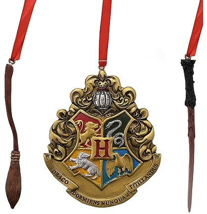 Harry Potter Christmas Tree Decoration Hanging Ornament - Set of 3 Wand/Crest/Broom 5913