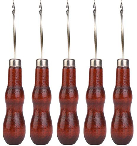 5 Pezzi con Manico in Legno, Punteruolo, Perforatore per Cucire, per Pelletteria, Abbigliamento, Artigianato e Riparazione di Scarpe