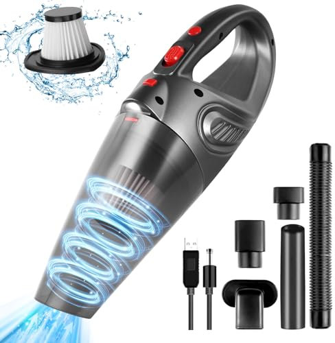 URAQT Aspirabriciole Senza Fili, Aspirapolvere Portatile 4 in 1 Aspirabriciole Potente 9500PA 120W 12V Aspirapolvere Ricaricabile Filtro HEPA Umido e Secco con Illuminazione a LED per Casa Auto