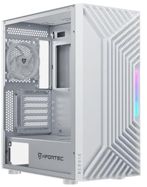 Nfortec Nervia Torre Gaming Mid Tower ATX con 3 Ventiladores PWM, Frontal mallado, Cristal Templado – Color Blanco