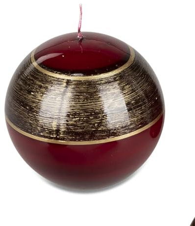 Small-Preis Kugelkerze Bordeauxrot-Gold-Schwarz, Ø 8 cm, 21 Stunden Brenndauer, Kein Duft, Kugelkerze