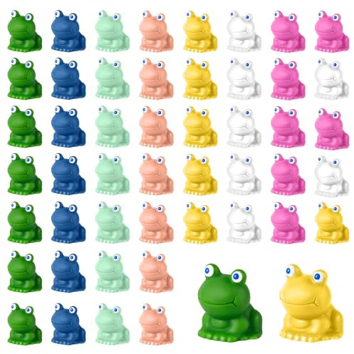 NQEUEPN 50 Stück Mini Harzfrösche, Bunt Froschfiguren Miniatur Harzfrösche Niedlicher Frosch für DIY Handwerk Puppenhaus Garten Glasbehälter Dekorationen (7 Farben)