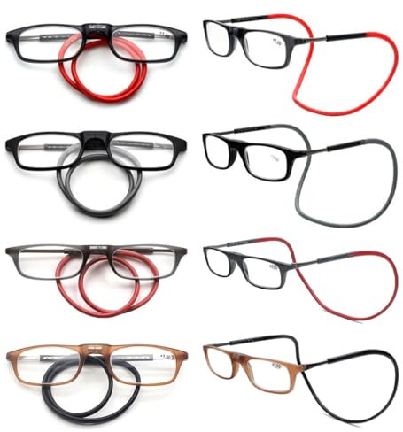 VEVESMUNDO Magnetische Lesebrillen um den Hals Klemmen Leicht Magnetverschluss Damen Herren Lesehilfe Brillen mit magnet (4 Stück Lesebrillen Set, +2.5)