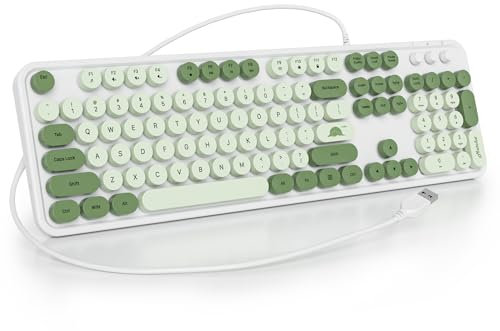 SOLIDEE 100% Membrane Keyboard, 104 Keys, Punk Style Retro Typewriter, Round Key Membrane Keyboard, with USB Cable for PC/Win/Mac/Laptop (American QWERTY) (GT108 Matcha)