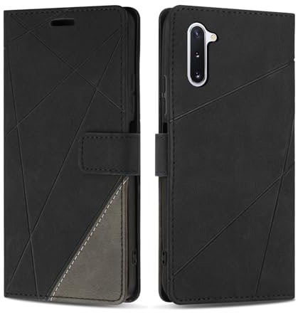 SONWO Handyhülle für Samsung Galaxy Note 10 Hülle, Premium PU Leder Handyhülle Wallet Silikon Schutzhülle Klapphülle für Samsung Note 10, Schwarz