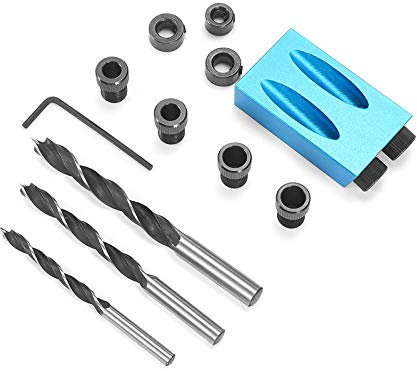 Marstey 14 Pcs Set Woodworking Pocket Hole Jig Kit, 6/8/10mm Angle Drill Guide Set, Hole Puncher Locator Jig Drill Bit Set, for DIY Carpentry Tools, Installing Door Drawer, Handles