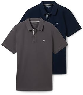 Tom Tailor Herren Doppelpack Poloshirt Basic mit Logo Print