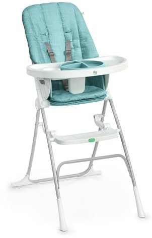 Ingenuity: ity by Ingenuity Sun Valley Kompakter Klapphochstuhl - Lebensmittelechter Teller, 5-Punkt-Gurt - Für Alter 6 Monate und älter, Unisex - Blau