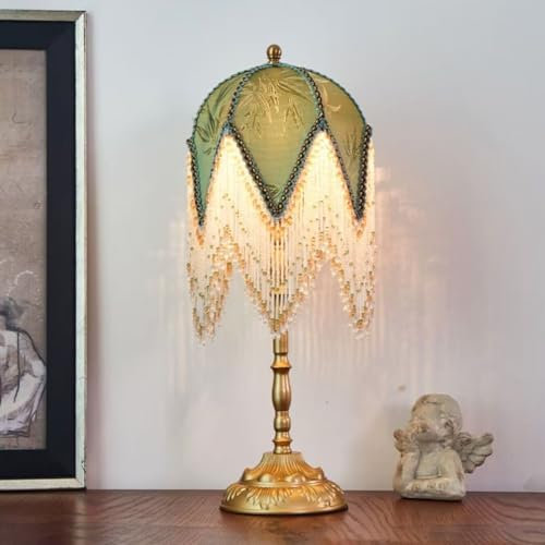 GUANSHAN Retro Tassel Table Lamp French Style Table Light Night Light Exquisite Vintage Desk Lamp Decorative Bedside Table Lighting for Bedroom, Living Room