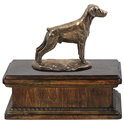 Art-Dog Custom Dog Mama Sitzende Statue Gedenkurne - Handgefertigte kaltgegossene Bronze auf Birkensockel - Urne für die Asche von Hunden - 24,5x29x21cm - 5l - Dobermann I