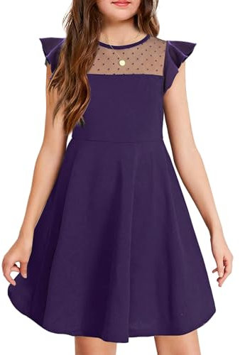 Arshiner Dress Ragazze Abiti da Festa Estivi Bambini Girocollo Casual Manica Corta Abito Estivo al Ginocchio Blu Scuro 120