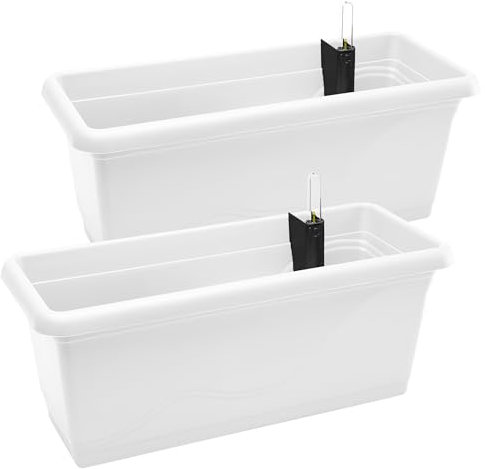Garronda Jardineras Exteriores Macetero Jardinera para balcón Macetas Exteriores con Indicador de Nivel de Agua y Sistema de riego GD-0073 (Blanco, 2 Piezas, Longitud=49cm)
