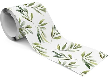 Muralo - Selbstklebende Bordüre - Tapetenbordüre Wandbördure - Dekorative Wandtatto für Wände, Möbel, Decken, Tapeten, Wandverkleidungen, Türen - Aquarellierte Blätter - Br.10cm x Hö.300cm
