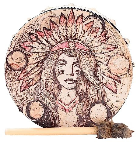 Msiud Schamanentrommel, Imitation Schaffell Vintage Rundes Instrument Trommel Rahmentrommel Bodhran Drum Djembe Grosse Shamanische Shaman Handgefertigte Musik Sound Dekoration Schaman Handgemachte