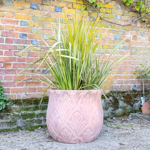 Primrose H42cm Terracotta Round Planter In Beige Garden Patio Flower Pot