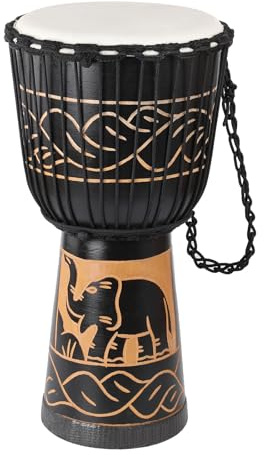 LIEKE Djembe-Trommel, 25,4 x 50,8 cm, Ziegenleder, afrikanische Trommel, Mahagoni-Körper, handgeschnitztes Muster, Handtrommel für Erwachsene und Anfänger, Schwarz