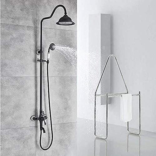 Schwarzes Bronze-Duschset aus Messing, 20,3 cm, Regenbad-Duscharmatur in der Wand, schwenkbarer Wannenauslauf, Duschsäule mit Handbrause,