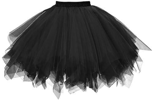 AUYAO Tutu Klassisch Elastisch Tüll Tüllrock, Damen Tutu Klassisch Rock 80er Jahre Outfit Rock Tütü Dirndl Kurz Teen Ballet Dance Dress Up Party Zubehör Ballett Tanzkleidung Ballettkleidung (Schwarz)