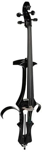 Elektrisches 4/4 Cello EC-1801, Schwarz, laminiertes Holz, Ahorn-Hals, Ebenholz-Griffbrett, Volume-Treble-Bass-Regler, 6,3 mm Ausgang, 3,5 mm Aux In, inkl. Zubehör, Softbag