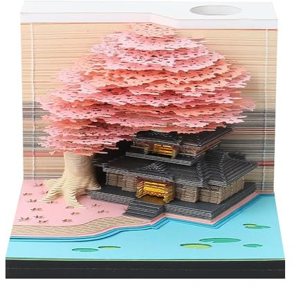 Schreibtisch Kalender mit LED Lichtern, 2026 Schreibtisch 3D Memo Pad Papier 3D Schreibtischkalender Kalender Haftnotizen Kalender in Papier Schnitzen Reißbar für Home Office Dekoration (Rosa-A)