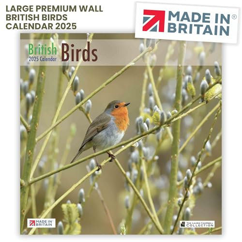 ALLTRADE Calendar 2025 UK Holidays British Birds Premium Large Wall 2025 Calendar MADE IN BRITAIN® with Solar Energy on FSC® Paper Photos by LAURIE CAMPBELL Supports The Woodland Trust Tree Planting