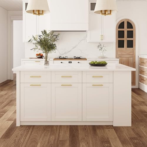 Homary 70.9 Modern White Kitchen Island with Sintered Stone Top – Large Stationary Kitchen Cabinet with 3 Drawers, 3 Doors, and 5 Shelves for Ample Storage (Sintered Stone, White)