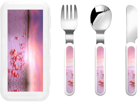 Pink Flamingos Print Utensils Silverware Set,Safe Spoons and Forks Knife, Stainless Steel,Dishwasher Sa