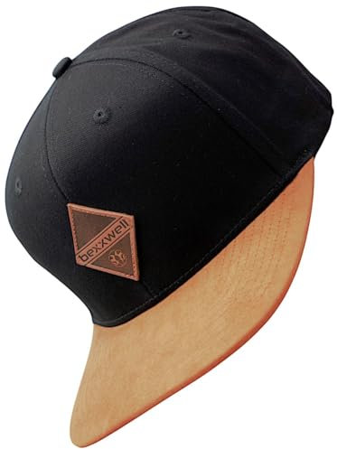 Bexxwell Snapback Cap mit Lederpatch (optimale Passform, Kappe, Unisex) (DE/NL/SE/PL, Alphanumerisch, Einheitsgröße, Schwarz)