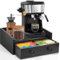 Guolich Organizador de Café y Té-Caja de Madera para Accesorios de Cafetera-Caja Infusiones -Caja de Te -Bandeja con de Madera 1 cajón para Infusiones Azucarillos Tazas Cápsulas