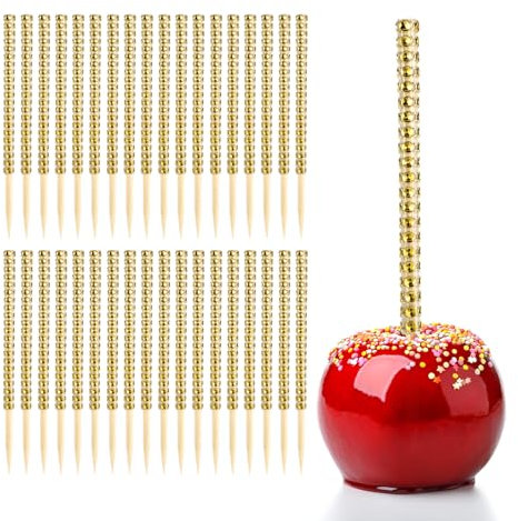 Lot de 36 brochettes pointues en bambou avec strass en forme de pomme pour dessert, fête, anniversaire, mariage, Noël