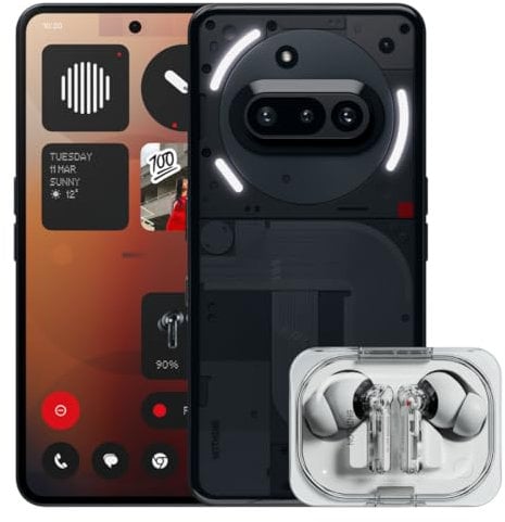 Nothing Phone (3a) 128 GB - Handy mit 32-MP-Frontkamera, 30-facher Ultra-Zoom - Schwarz Ear (a) Weiß