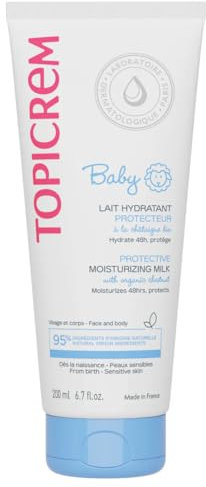 Topicrem - Baby, Lait Hydratant Protecteur pour Bébé, Visage & Corps - Hydrate 48h, Nourrit, Protège la Peau - Texture Onctueuse, Parfum Délicat, Peaux Sensibles - Fabrication Française - 200 ml