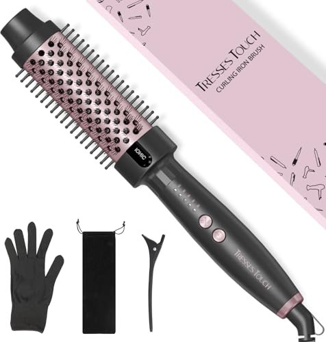Tresses Touch Thermal Brush, Round Heated Hot Brush Blowout Boost Ionic, Curling Brushes for All Hair, 5 Temperature Settings, Universal Voltage for Travel, Dual PTC, Not for Blow Drying, Rose Gold