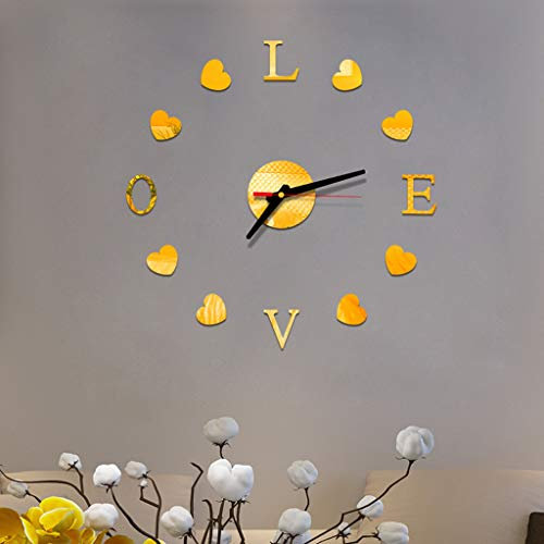 Reloj digital pequeño con superficie de pared, 3D, adhesivo para el hogar, cocina, color dorado, talla única