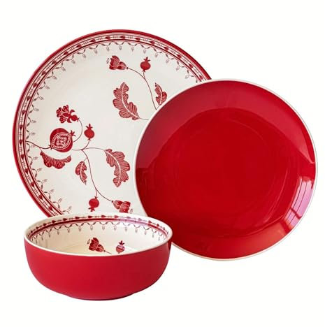 MKLHAVB Service de Table en grès Rouge 12 pièces