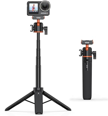 VRIG 54cm Selfie Stick Stativ für DJI Osmo Action 5 Pro/ 4/3 / Osmo 360 | mit Magnetischer Schnellverschluss-Adapterhalterung, Kompakt und Handlich, Selfie-Stick-Handgriff für Vlogging, Reisen, AC-40