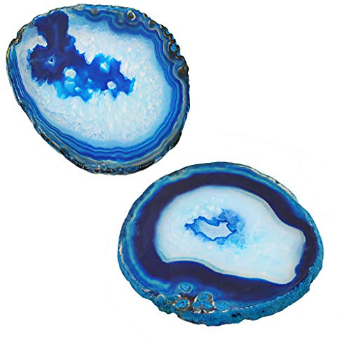 OUOULAJY 1 x 80–100 mm Achat-Kristallscheiben-Untersetzer, Heimdekoration, marineblau