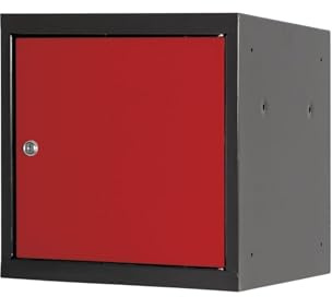 PROREGAL Schließfachwürfel Blocky mit Zylinderschloss + 2 Schlüssel | HxBxT 40x40x40cm | Anthrazit/Verkehrsrot | Schließfachschrank Metallspind Wertfachschrank
